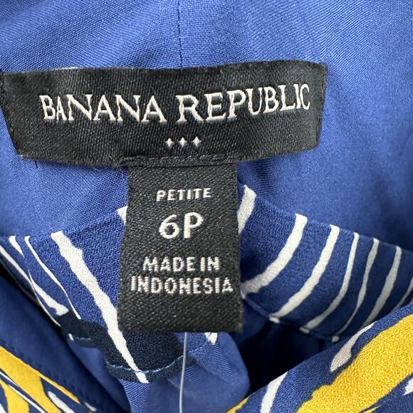 BANANA REPUBLIC NWT Empire Waist Blue Pattern Midi Dress // 6 Petite - Picture 8 of 13